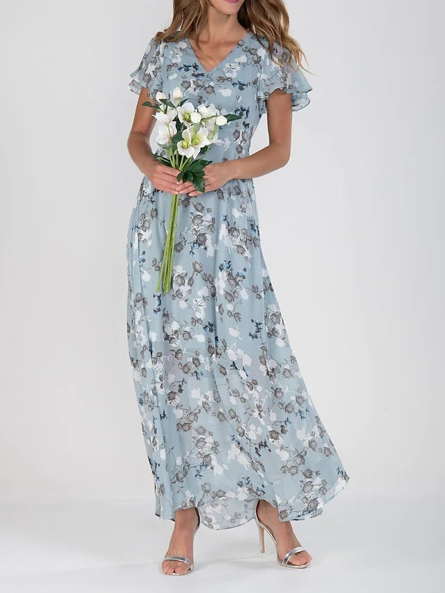 Robe d'Été Fleurie à Manches Courtes