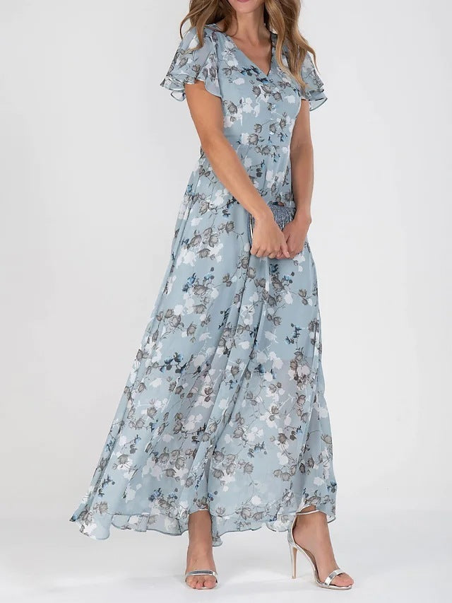 Robe d'Été Fleurie à Manches Courtes