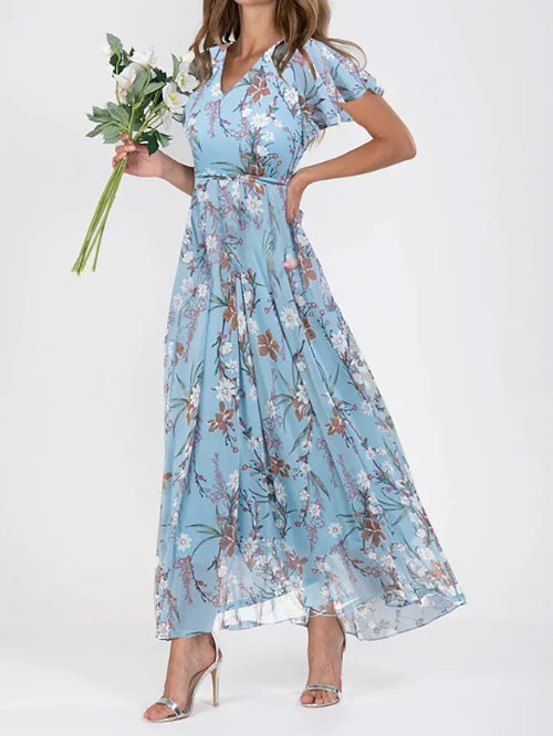 Robe d'Été Fleurie à Manches Courtes