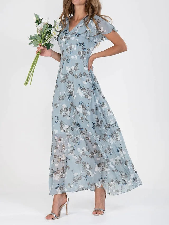 Robe d'Été Fleurie à Manches Courtes