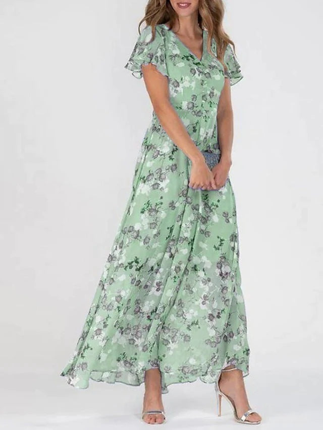 Robe d'Été Fleurie à Manches Courtes