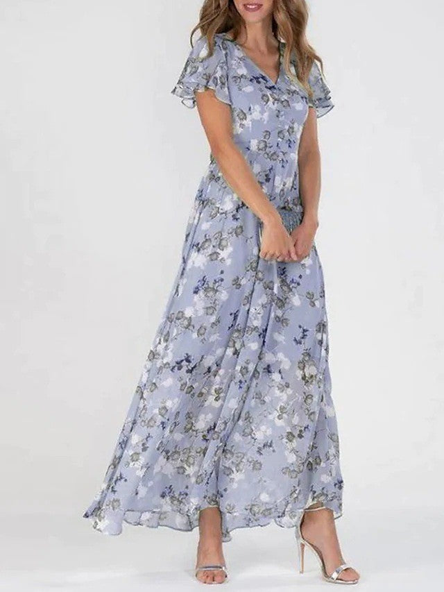 Robe d'Été Fleurie à Manches Courtes