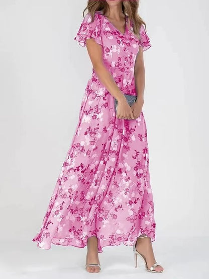 Robe d'Été Fleurie à Manches Courtes