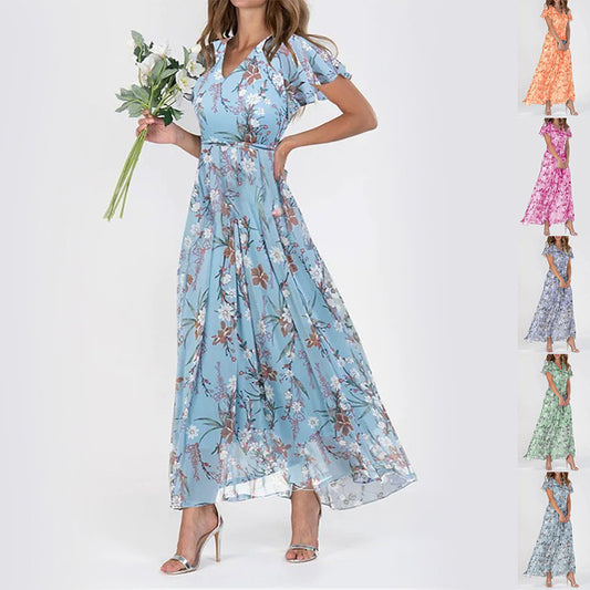 Robe d'Été Fleurie à Manches Courtes